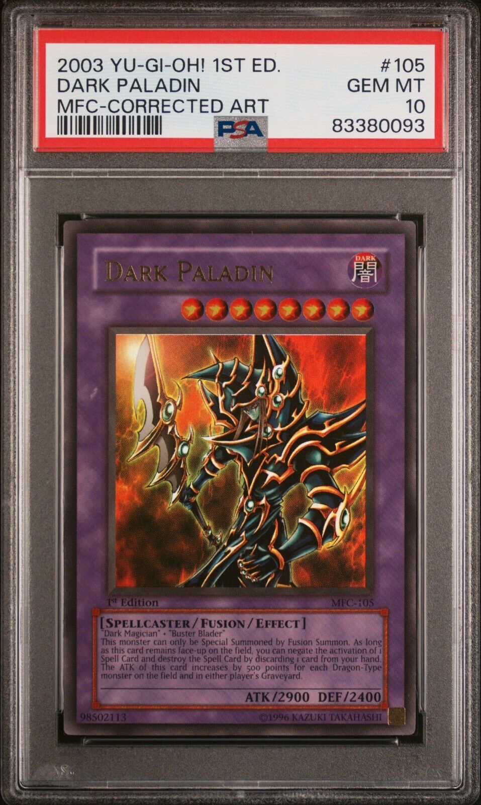 Yugioh Dark Paladin 1st Edition MFC CORRECTED ART PSA 10