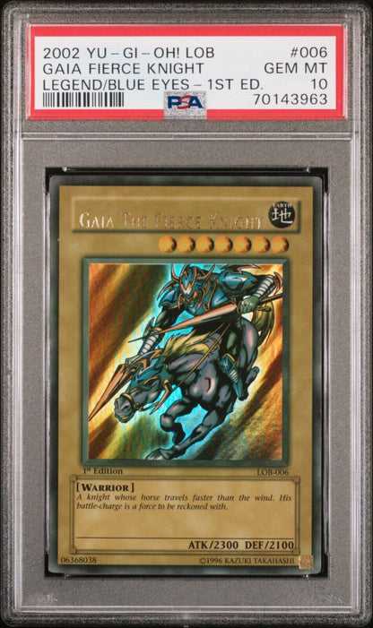 Yugioh Gaia the Swift Knight LOB Wavy 1st Edition LOB PSA 10 Faded + Lowered Name