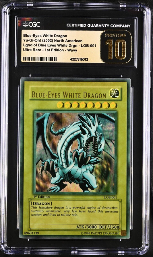 Yugioh Blue Eyes White Dragon LOB 1st Wavy Lowered Name + Faded CGC 10 Pristine